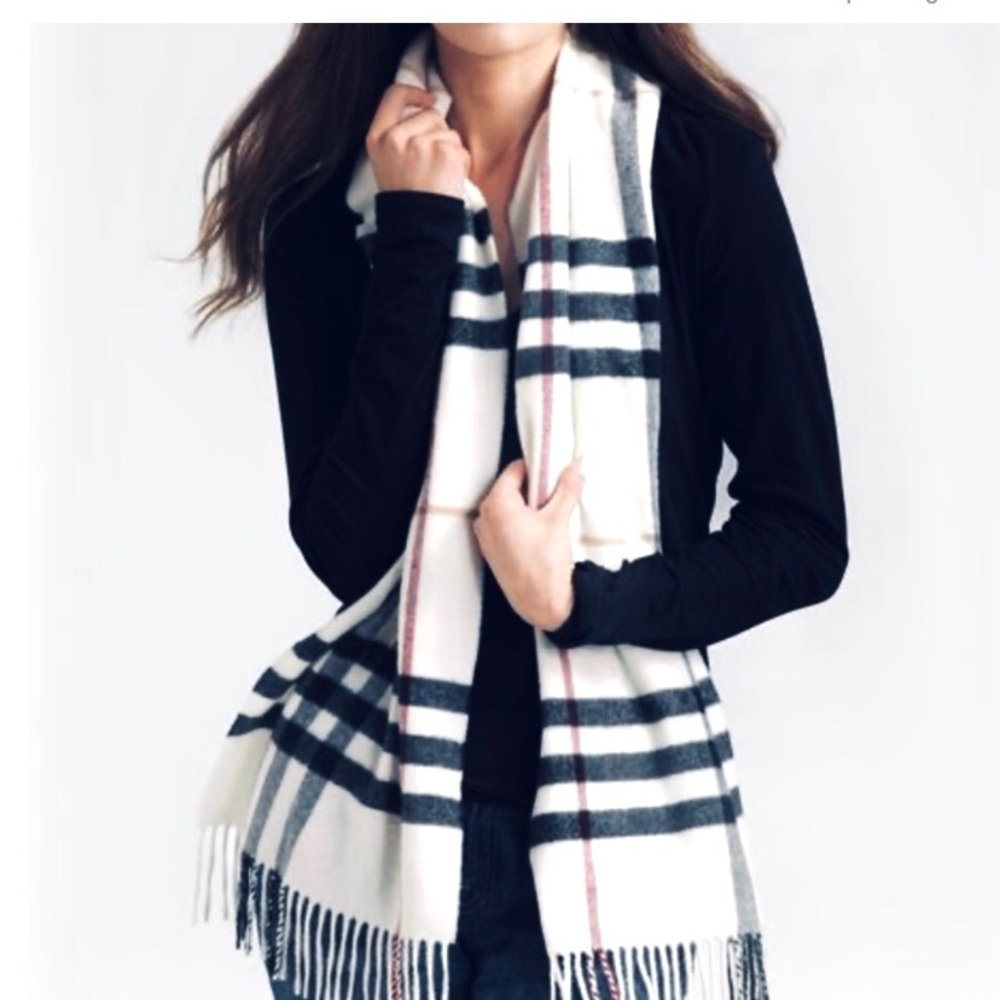 White Classic Plaid Giant Check Scarf